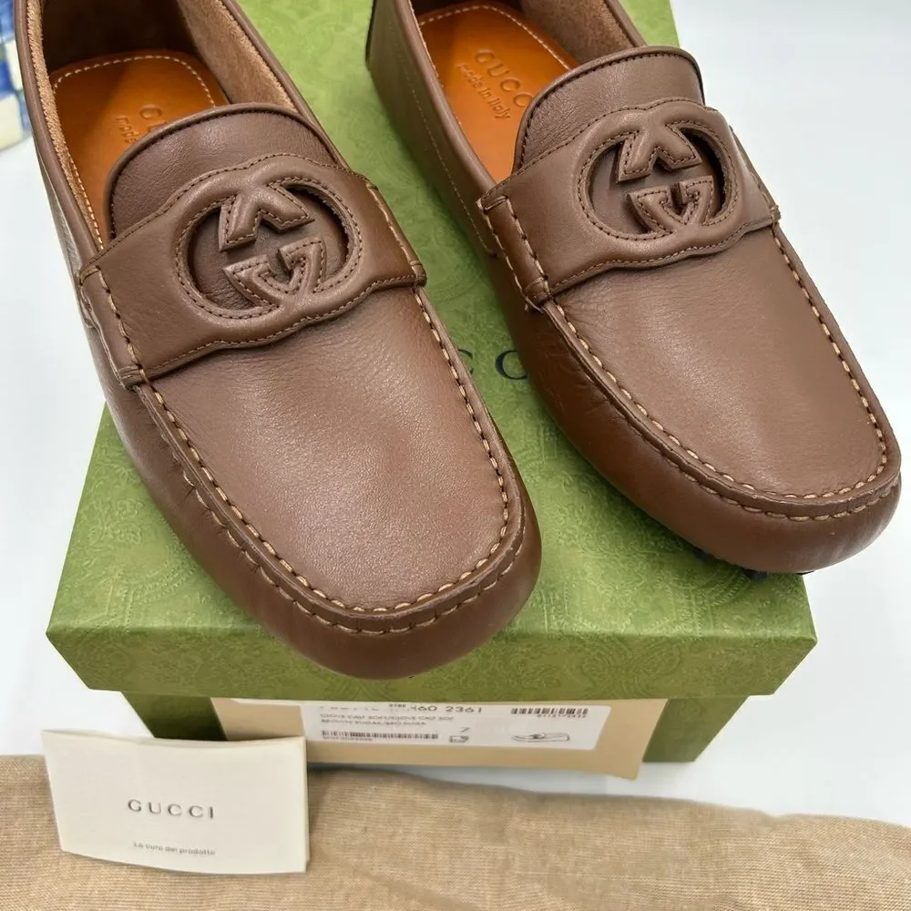 Men’s  Gucci interlocking G leather driver loafers size 7 fits 8 US